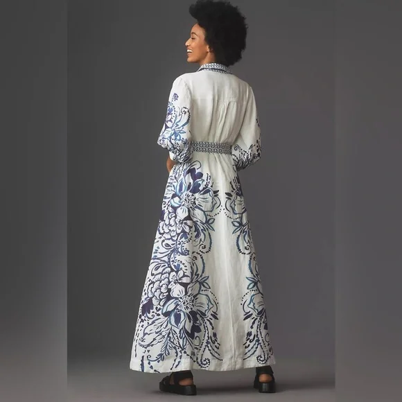 Anthropologie Blue and White Patterned Maxi Dress - Picture 2 of 10